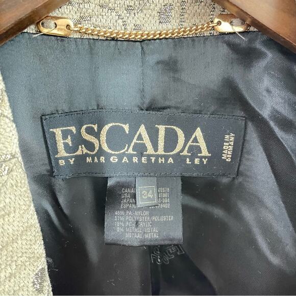 Escada | By Margaretha Ley Blazer Gold Shimmer Tan Beige Button Front Jacket 34 - Picture 3 of 14